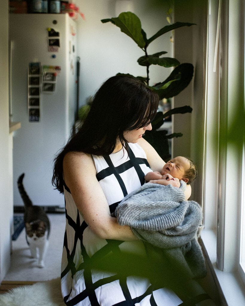 mom with newborn at home
